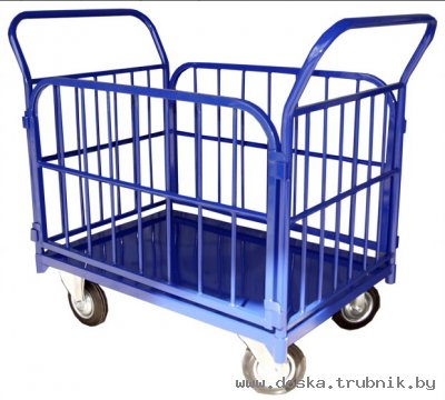 Тележка платформенная ТП-12, р-р: 1250*800 (400 кг.) Цена  1.822.000 бл.руб. Гарантия  год.  Тележка платформенная с  трубчатыми бортами применяется для перевозки габаритных грузов. Каркас платформы и бортов - профильная труба, позволяющая повысить жестко