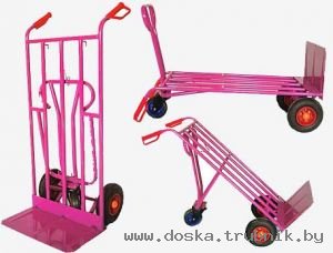 Тележка трансформер ТГ-1У , р-р: 320*515*660, г/п 350 кг. Цена  840.000 бл.руб. Гарантия  год.  Тележка-трансформер сочетает в себе три рабочих положения, что позволяет повысить удобство работы с минимальными материальными затратами. Данная модель двухкол